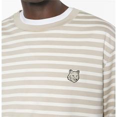메종키츠네 스트라잎 긴팔티셔츠 PM00122KJ0044 beige white 썸네일 1