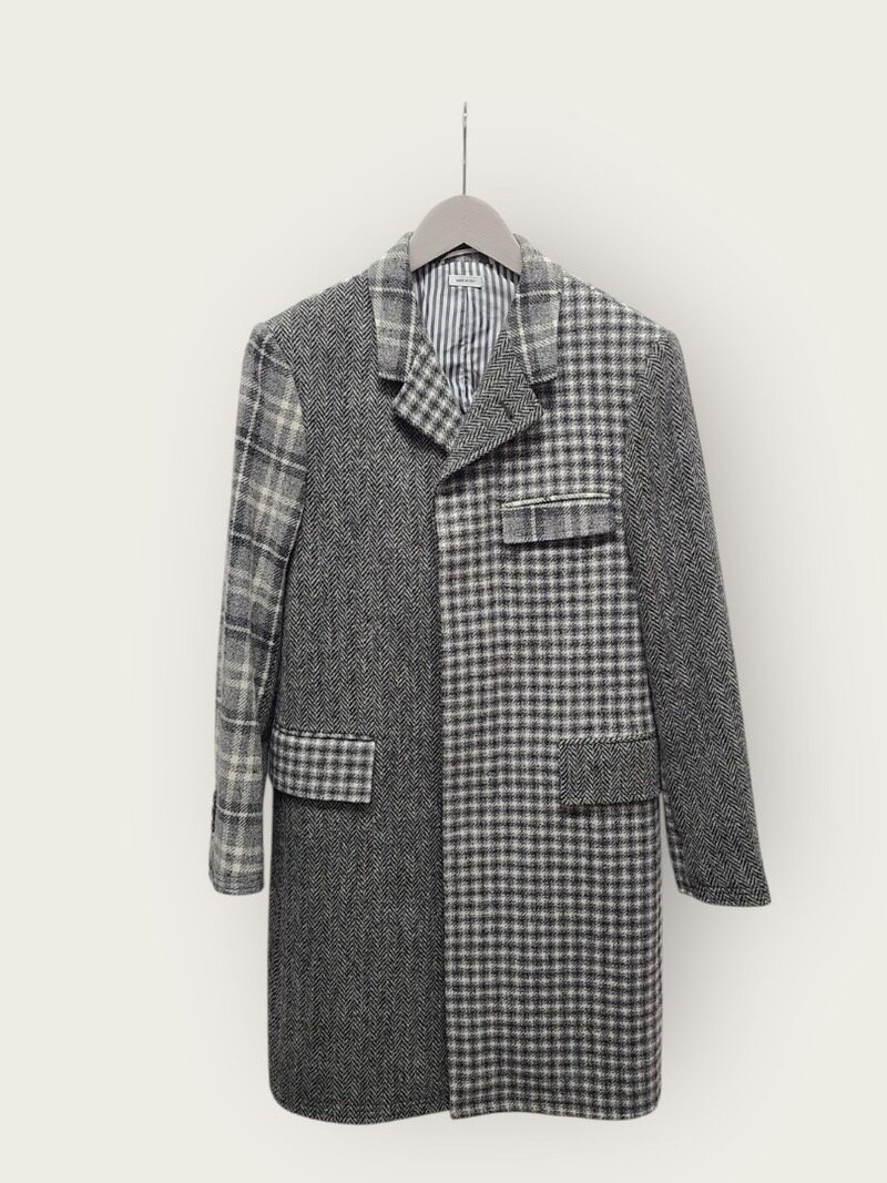 [중고명품/루이스잇] 0 / 톰브라운 그레이 체스터필드 펀믹스 체크 울코트 - Thom Browne