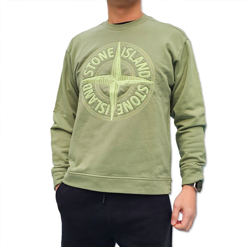 스톤아일랜드 컴퍼스 로고 자수 남성 맨투맨 라임 781565484 V0055 - Stone Island