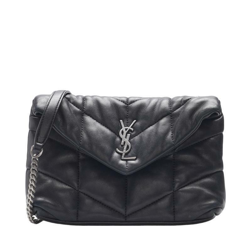 블랙 푸퍼 은장 체인 미니 숄더백 - Saint Laurent