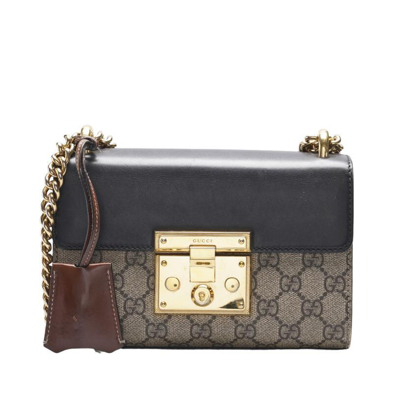 블랙 & 베이지 PVC GG 수프림 페들락 금장 체인 스몰 여성 숄더백 409487 - Gucci