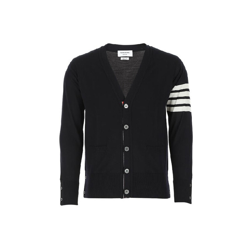톰브라운 26SS 사선 완장 클래식 메리노 울 가디건 네이비 MKC002A Y1014 415 - Thom Browne