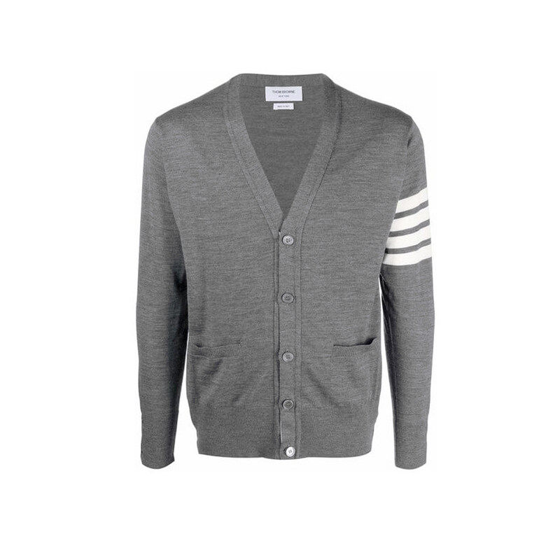 톰브라운 26SS 사선 완장 클래식 메리노 울 가디건 메드그레이 MKC002A Y1014 038 - Thom Browne