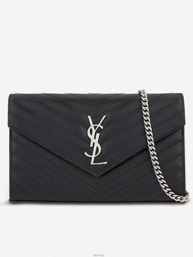 생로랑 은장 모노그램 엔벨롭 체인 숄더백 블랙 377828 BOW02 1000 - Saint Laurent