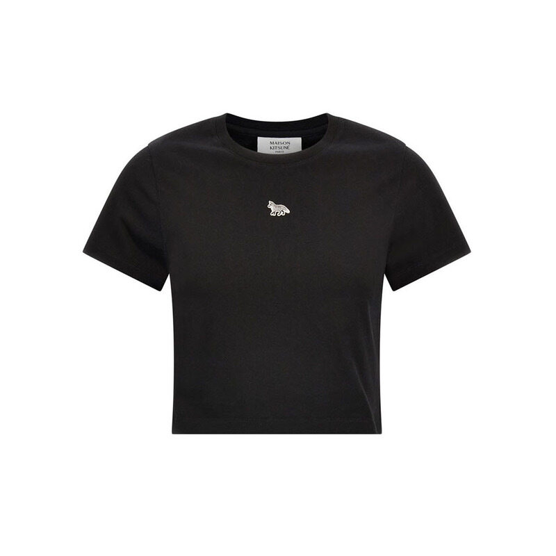 메종키츠네 25SS 베이비 폭스 패치 크롭 티셔츠 블랙 MW00105KJ0008 P199 - Maison Kitsune