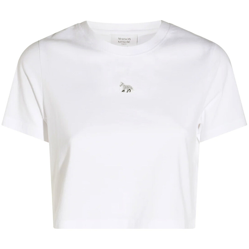 메종키츠네 25SS 베이비 폭스 패치 크롭 티셔츠 화이트 OW00104KJ0008 P100 - Maison Kitsune