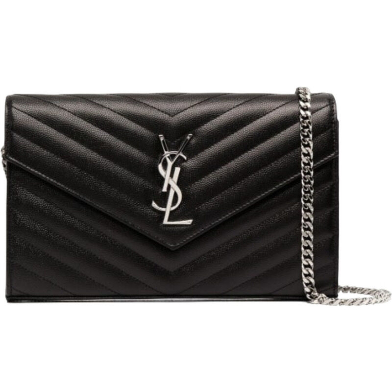 생로랑 377828 BOW02 1000 모노그램 체인 숄더백 은장 블랙 [국내발송] - Saint Laurent