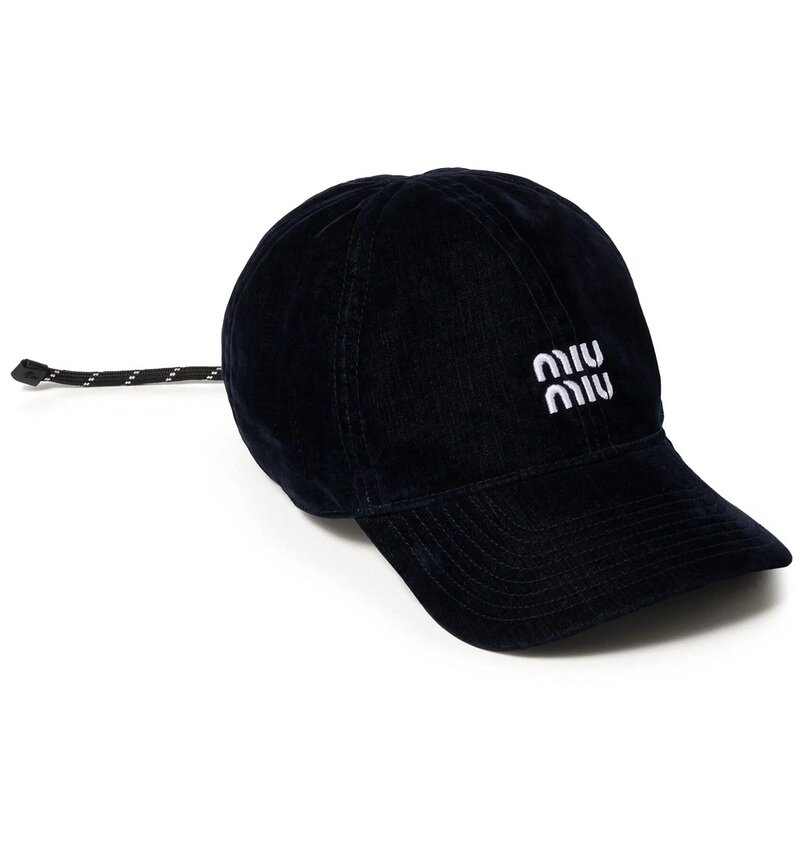 26SS 미우 미우 벨벳 베이스볼 캡 블루 블랙 5HC369 2CUA F0Q10 - Miu Miu