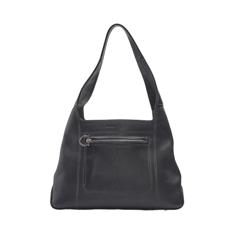 블랙 카프스킨 간치니 스티치 여성 숄더백 21 4303 - Salvatore Ferragamo