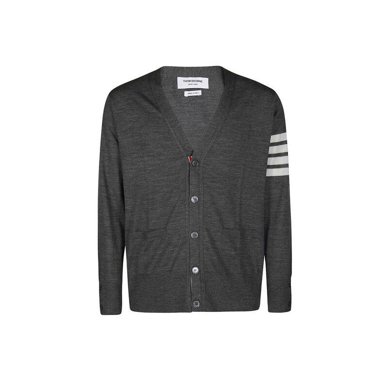 26SS 사선 완장 클래식 메리노 울 가디건 다크그레이 MKC002A Y1014 022 - Thom Browne