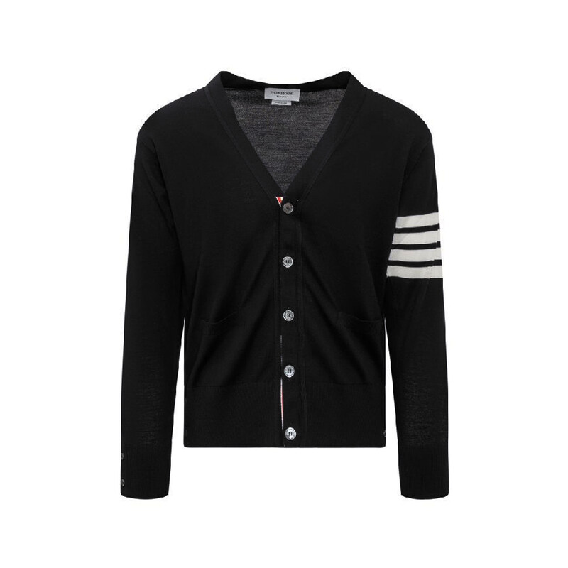 26SS 사선 완장 클래식 메리노 울 가디건 블랙 MKC002A Y1014 001 - Thom Browne