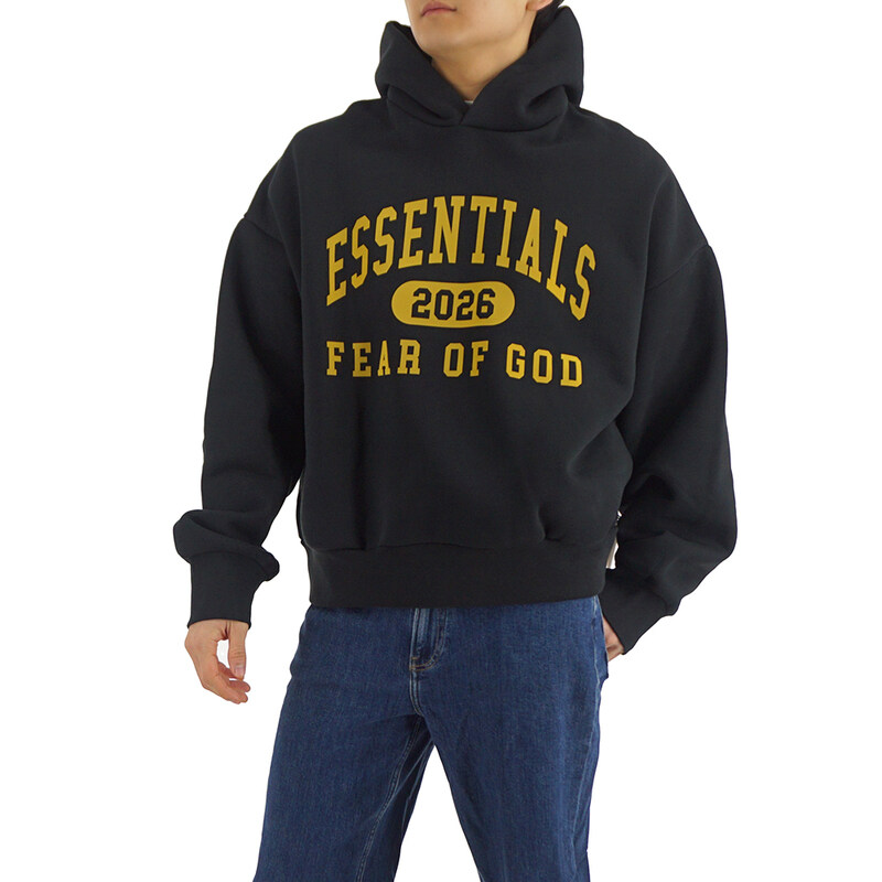 25FW 피어오브갓 에센셜 클래식 기모 후드 티셔츠 블랙 192HO256861F - Fear of God