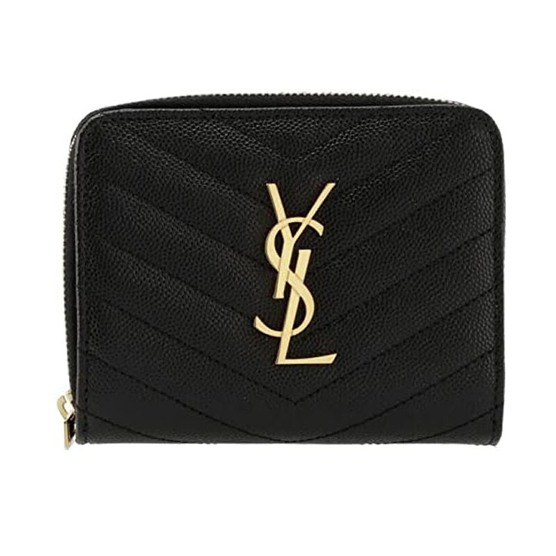 생로랑 25FW 금장 모노그램 마틀라세 코인 반지갑 블랙 668288 BOW01 1000 - Saint Laurent