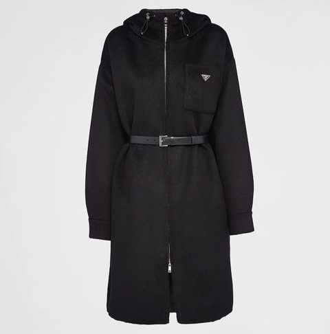 [미다스] 프라다 캐시고라 벨트 후드 코트 블랙 P629PK 44 새상품 - Prada