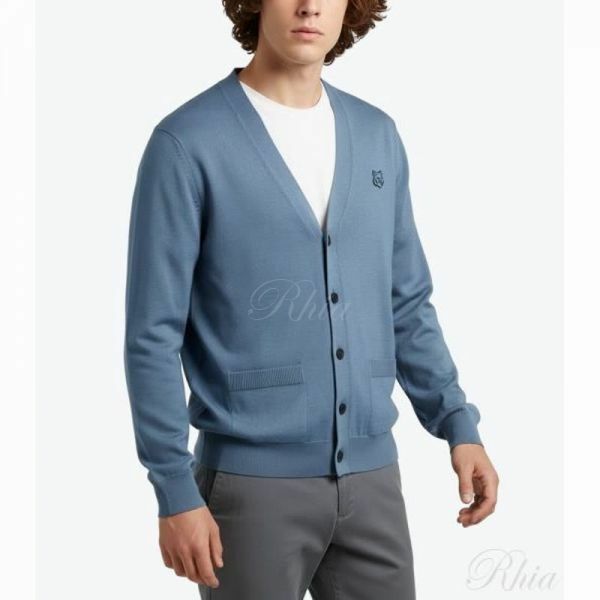 메종키츠네 볼드 폭스 헤드 패치 레귤러 가디건 MM00509KT1036 0075 폭스헤드 - Maison Kitsune