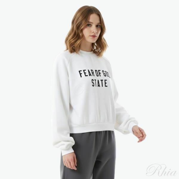 피어오브갓 에센셜 플리스 래글런 크루넥 스웨트셔츠 192SP257834FW 브라이트 화이트 - Fear of God