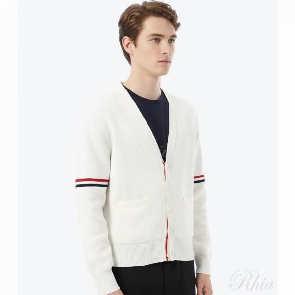톰브라운 26SS 코튼 밀라노 스티치 암밴딩 브이넥 가디건 MKC310A Y3007 100 - Thom Browne