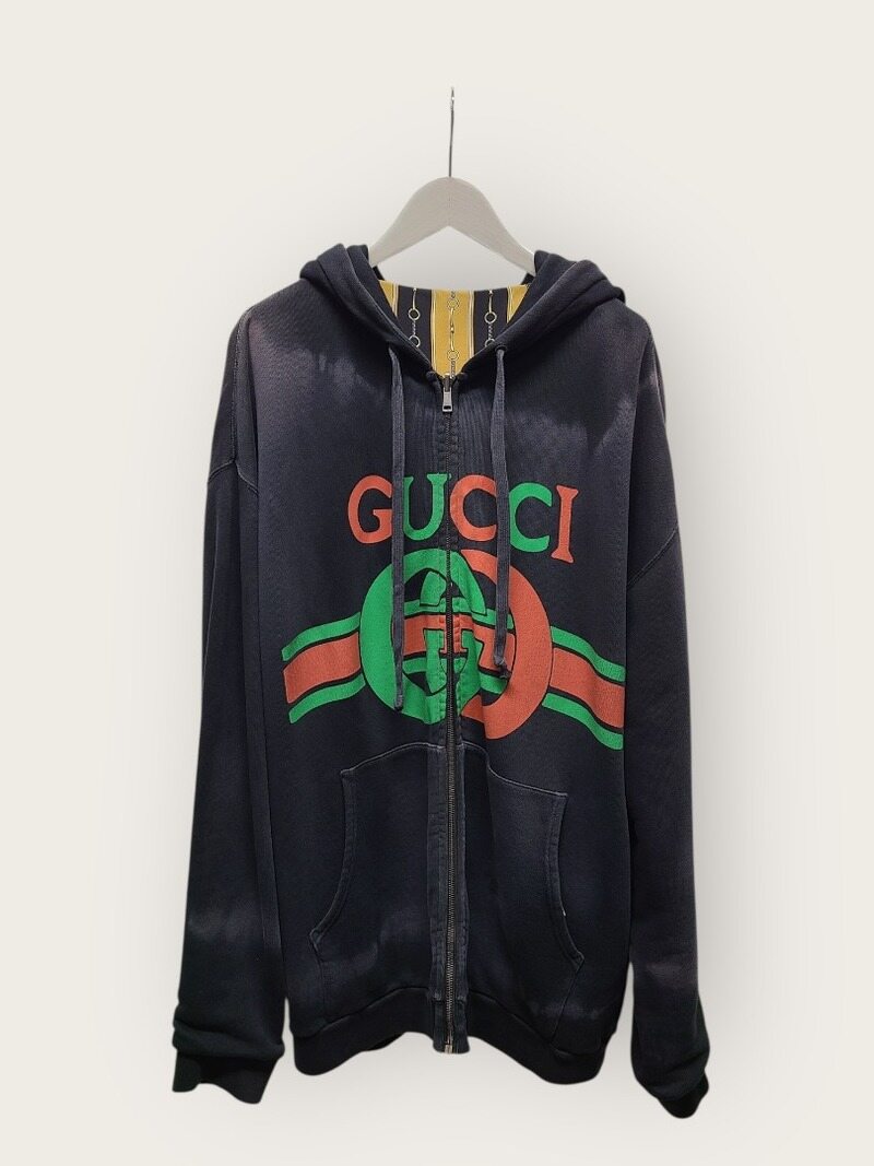 [중고명품/루이스잇] L / 구찌 블랙 인터로킹 홀스빗 리버서블 후드집업 - Gucci