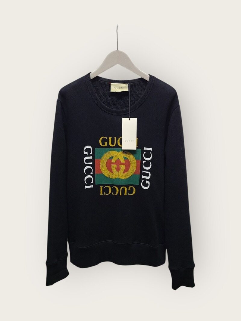 [중고명품/루이스잇] S / 구찌 블랙 빈티지 박스로고 프린팅 맨투맨 - Gucci