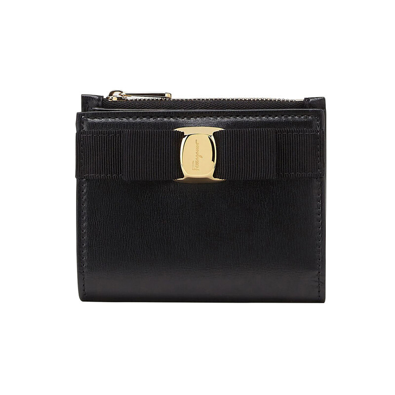26SS 금장 바라 보우 컴팩트 코인 반지갑 블랙 22-E009 0734500 - Salvatore Ferragamo