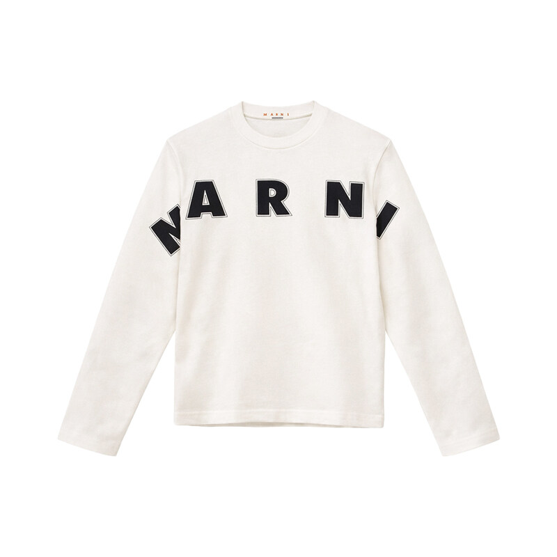 키즈 와이드 자수 로고 롱슬리브 티셔츠 화이트 M01263 M00RF 0M114 - Marni