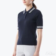 지포어 코튼 블렌드 리브드 쇼츠 슬리브 스웨터 폴로 G4LF23S800 TWLT 여성 리브 숏 썸네일 1