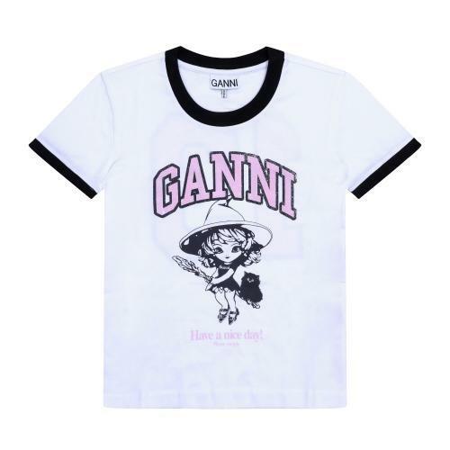 가니 반팔 T4156 151 마녀 로고 프린트 콘트라스트 여성반팔티 - Ganni