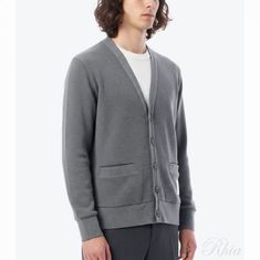 톰브라운 26SS 4 바 인타르시아 트림 코튼 텍스처 브이넥 가디건 MJT551A J0114 035 썸네일 1
