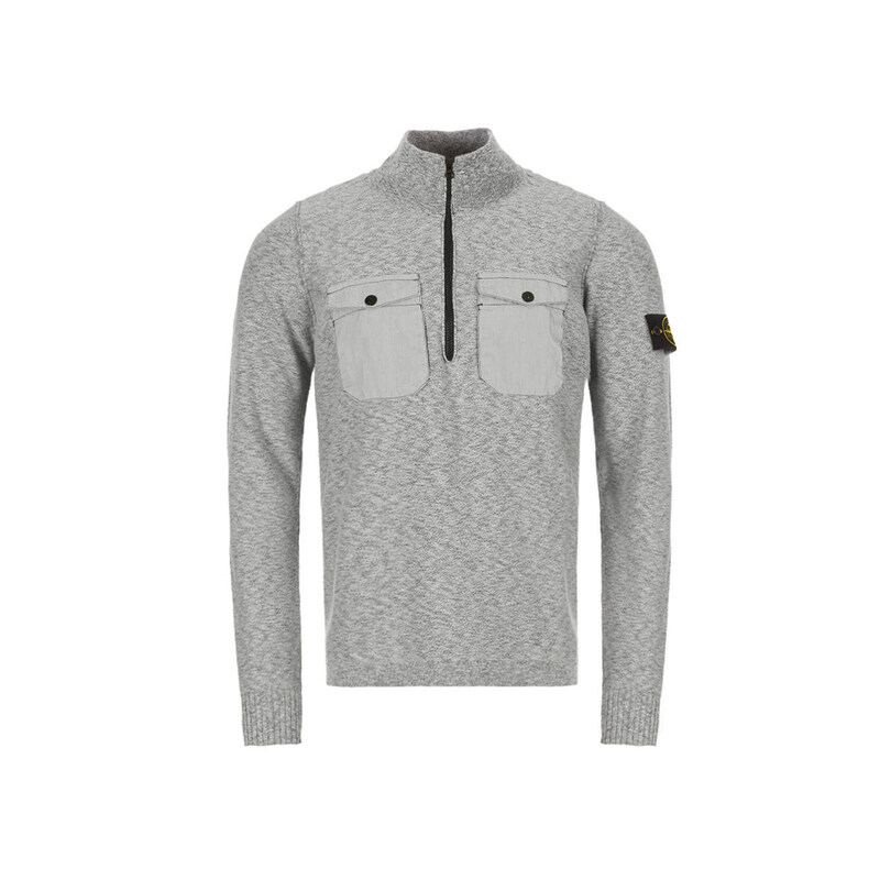 14주년 와펜 포켓 반집업 니트 보카시 그레이 7015555B0 V1063 - Stone Island