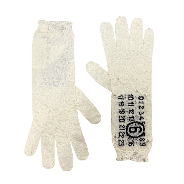 더팩토리 26SS MM6 마르지엘라 넘버 로고 울 글로브 장갑 오프 화이트 (S52TS0043 M13135 103) - MM6