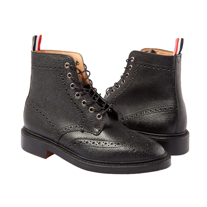 15주년 페블레더 윙팁 브로그 부츠 블랙 MFR016AP5210 - Thom Browne