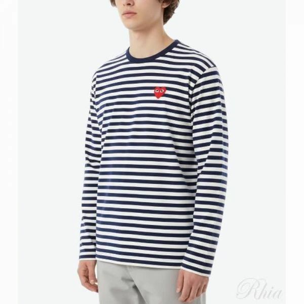 꼼데가르송 26SS 레드하트 와펜 스트라이프 긴팔티 AX T164 051 2 P1T164 AZ - Comme des Garcons