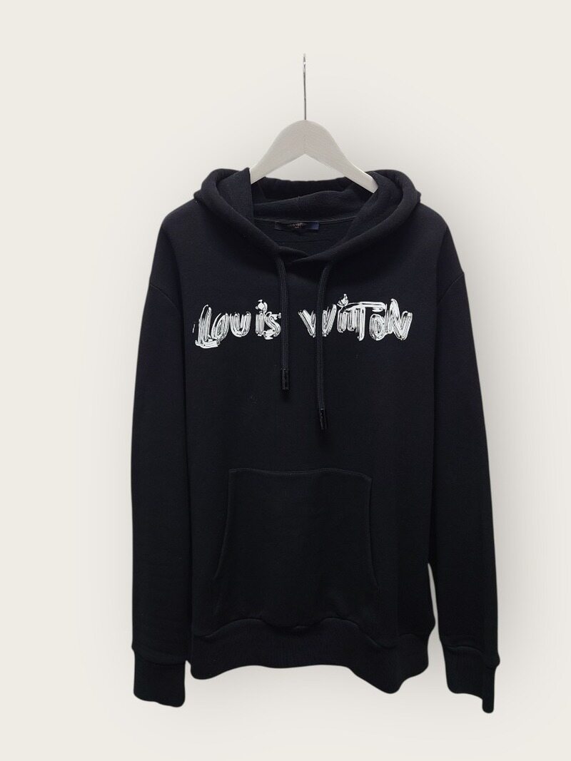 [중고명품/루이스잇] XL / 루이비통 블랙 레터링 로고 그래픽 후드티 - Louis Vuitton
