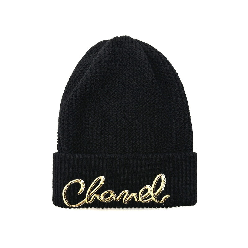 샤넬 AA8313 스팽글 레터링 캐시미어 비니 블랙 B1024K251 - Chanel
