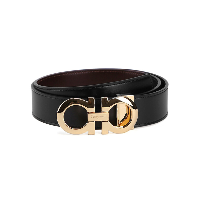 26SS 더블 간치니 금장 벨트 블랙/브라운 67-5542 0586940 - Salvatore Ferragamo