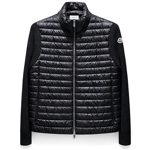 [몽클레어] 9B00026 M1131 999 로고 패치 믹스 집업 자켓 블랙 여성 자켓 / TJ - Moncler