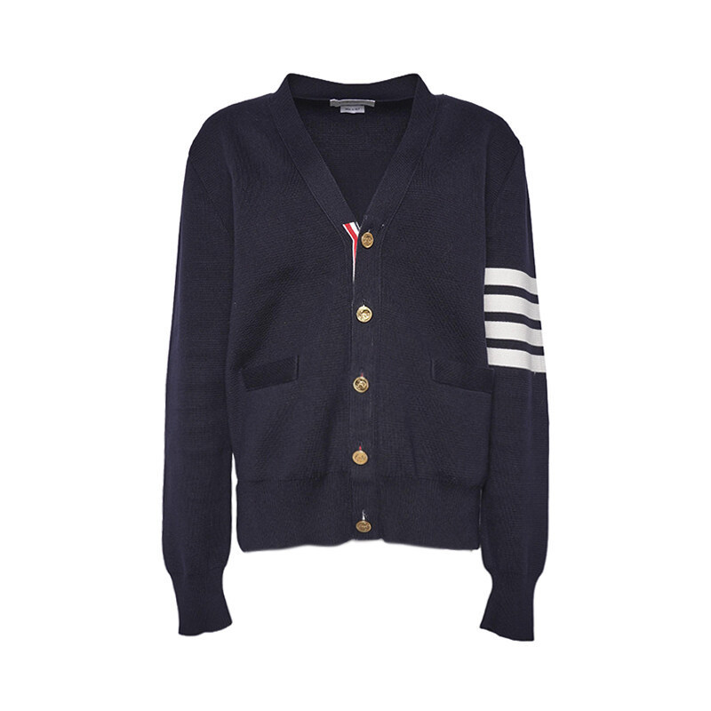 (95) 네이비 코튼 사선 완장 밀라노 스티치 남성 가디건 MKC171A 00219415 - Thom Browne
