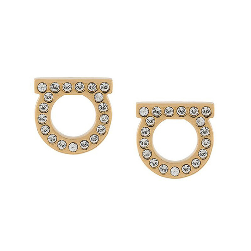 페라가모 26SS 간치니 스터드 크리스탈 스몰 이어링 골드 76-0123 0696576 - Salvatore Ferragamo