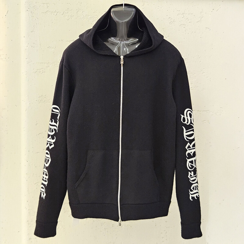 [XL] 크롬하츠 레터링 자수 캐시미어 후드집업 블랙 AB1213C163 - Chrome Hearts