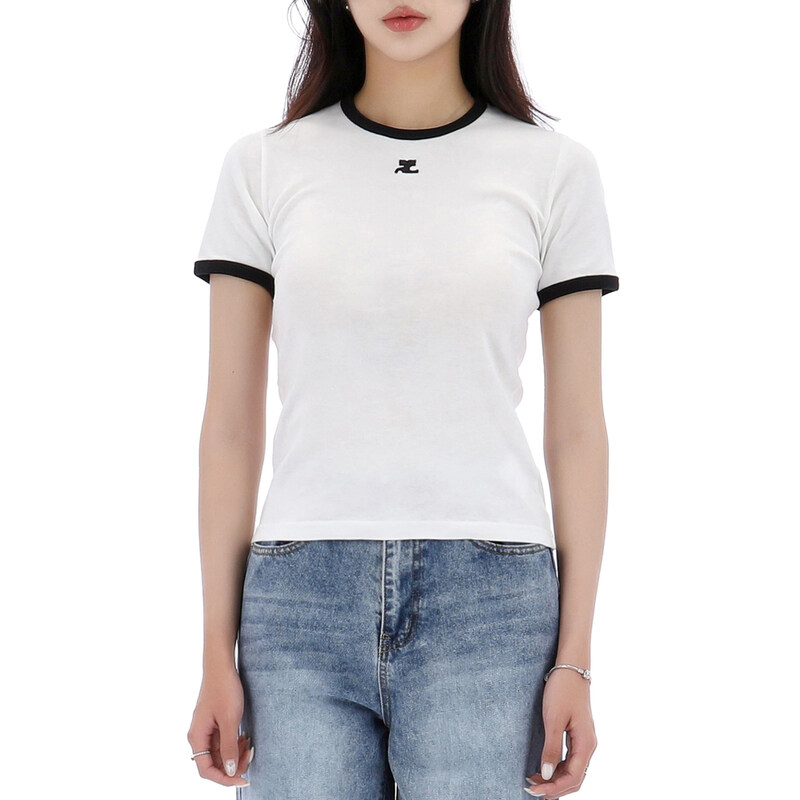 국내배송 26SS 꾸레쥬 시그니쳐 콘트라스트 반팔 티셔츠 VESJTS017JS0070 HERITAGEWHITE - Courreges