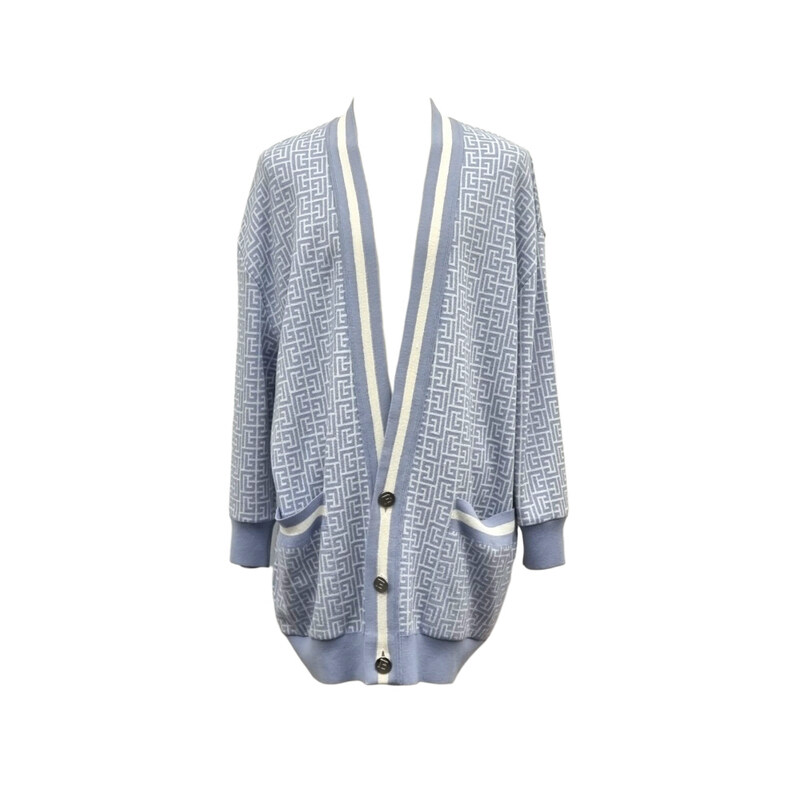 [S] 발망 오버사이즈 모노그램 울 가디건 스카이블루 BAB102011 - Balmain
