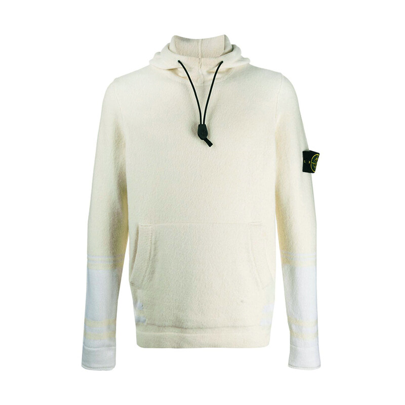 15주년 와펜 스트라이프 슬리브 후드 스웨터 아이보리 7115547B2 V0099 - Stone Island