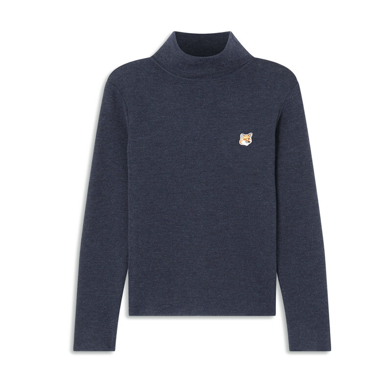15주년 폭스 헤드 자수 터틀넥 니트 인디고 FW00512KT1036 IN - Maison Kitsune