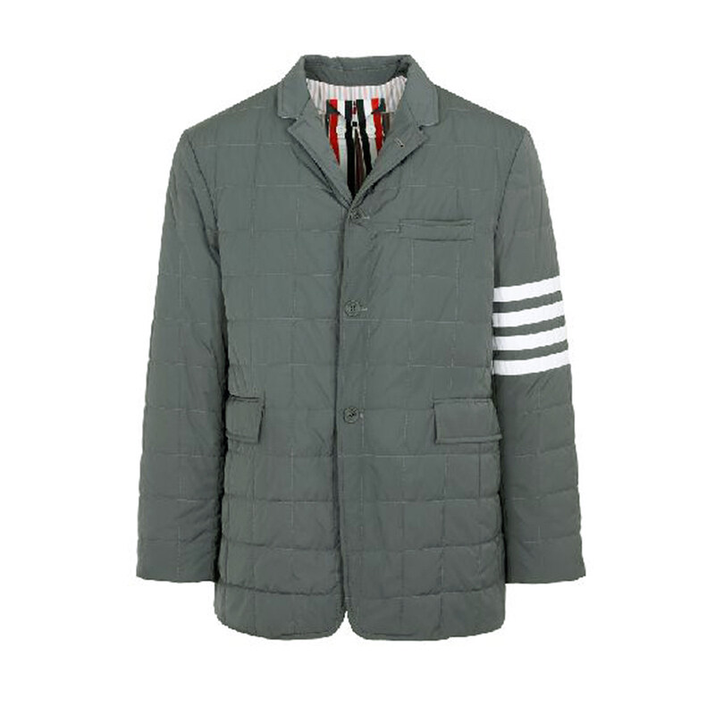 톰브라운 24FW 사선 스트라이프 다운필 패딩 자켓 매드그레이 MJD088X 07259 035 - Thom Browne