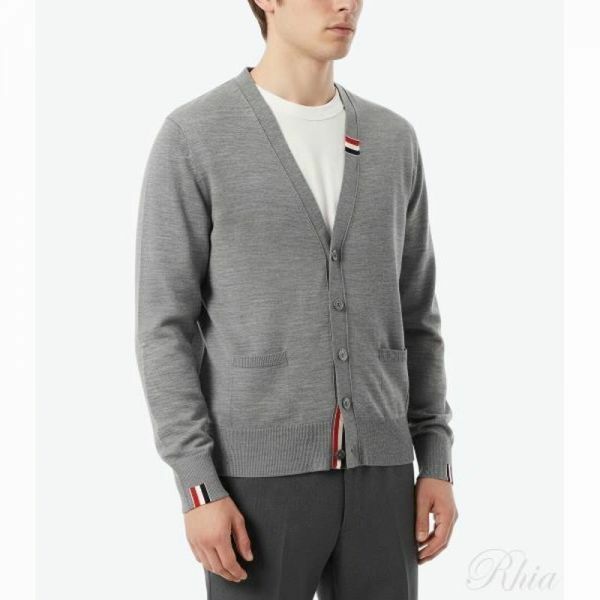 톰브라운 RWB 트리밍 저지 스티치 메리노 울 가디건 MKC489A Y1014 055 - Thom Browne