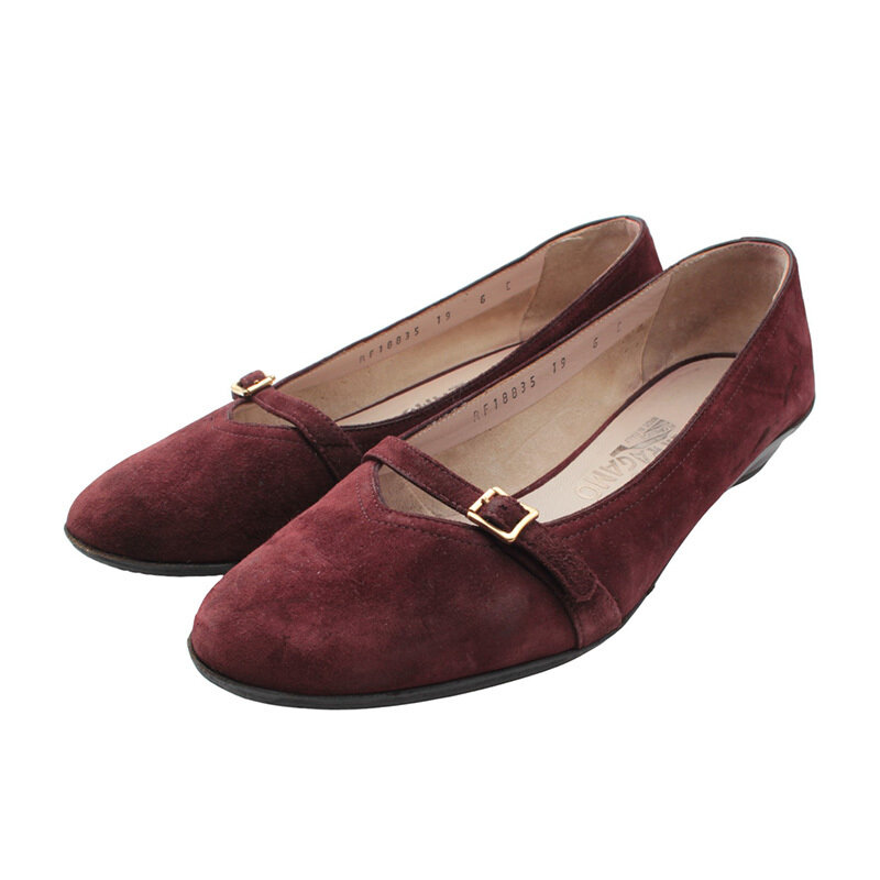 페라가모 와인 스웨이드 스트랩 플랫슈즈 36 1/2 C - Salvatore Ferragamo