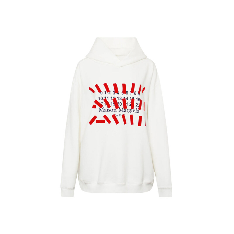 15주년 테이프 시그니처 로고 오버핏 후드티 화이트 S29GU0080 S25503 101 - Maison Margiela