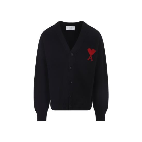 25FW 아미 하트 로고 인타르시아 V넥 가디건 UKC367018009 - Ami