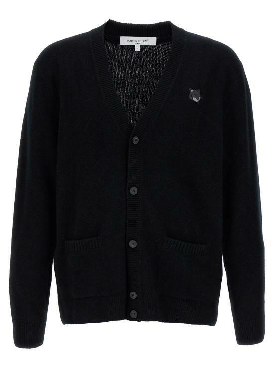 메종키츠네 볼드 폭스 헤드 패치 램스울 레귤러 가디건 NM00506KT1006P199 BLACK DOM - Maison Kitsune