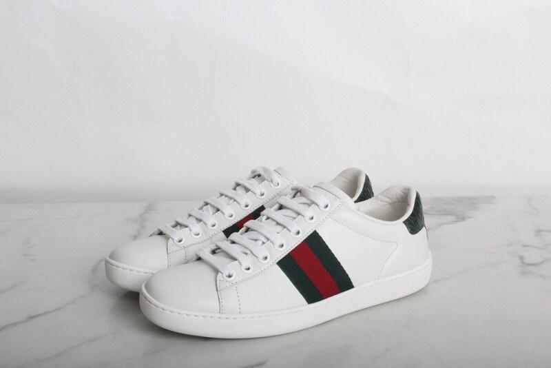구찌 여성 로우탑 스니커즈 구찌 삼선 화이트 레더 스니커즈 35 (220) S - Gucci